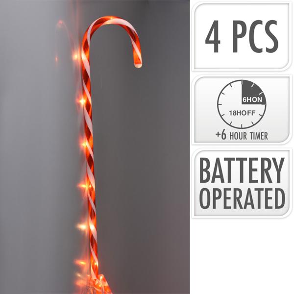 Set d’ambiance de 8 sucres d’orge LED rouge-blanc – Bel éclairage de Noël et déco de jardin avec minuterie pour jardin, allées et balcon