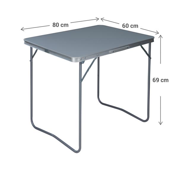 Tavolo da campeggio pieghevole (80 x 60 x 69 cm) in grigio – tavolo resistente alle intemperie con robusto bordo in alluminio, telaio in metallo stabile e pratica maniglia di trasporto, capacità di carico fino a 30 kg