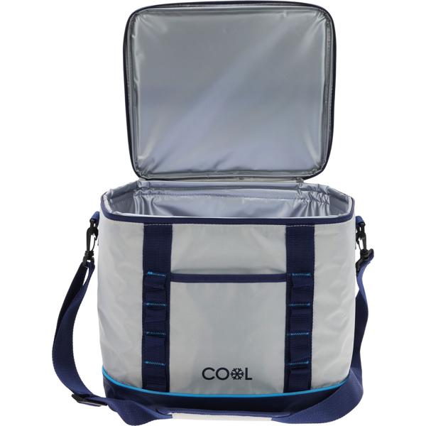 Sac isotherme 28 litres blanc/bleu – Sac isolant pliable avec isolation 6 mm, poignée et bandoulière – Glacière pratique pour excursions, plage et camping
