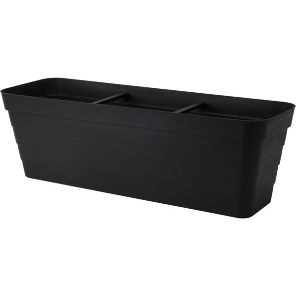 Set of 2 rectangular balcony planters in anthracite – 60x20x19 cm – plant containers with integrated irrigation system – robust flower boxes for terrace and balcony