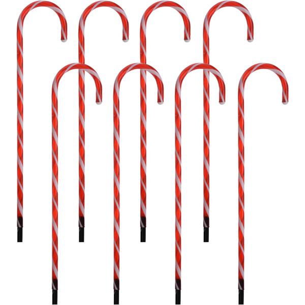 Set d’ambiance de 8 sucres d’orge LED rouge-blanc – Bel éclairage de Noël et déco de jardin avec minuterie pour jardin, allées et balcon