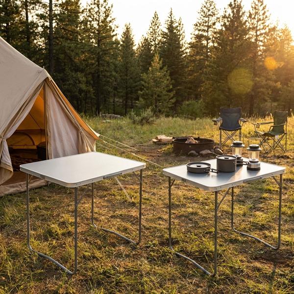 Set da 2 tavoli da campeggio pieghevoli (80 x 60 x 69 cm) in grigio – tavolo resistente alle intemperie con robusto bordo in alluminio, telaio in metallo stabile e pratica maniglia di trasporto, portata fino a 30 kg
