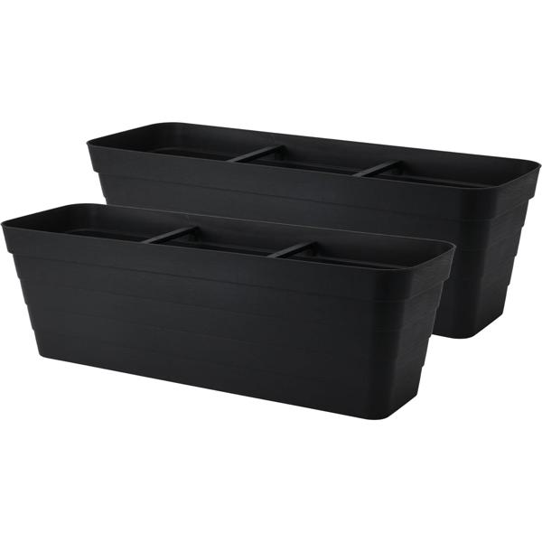 Set of 2 rectangular balcony planters in anthracite – 60x20x19 cm – plant containers with integrated irrigation system – robust flower boxes for terrace and balcony
