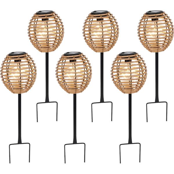 6er-Set Elegante Solar-Steckleuchte für Garten & Terrasse: Robuste LED Solarlampe mit Metallstab, Rattan-Optik für stimmungsvolle Wege