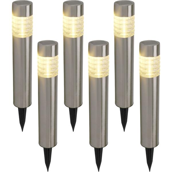 6er-Set Solarleuchte aus Edelstahl: Gartenleuchte warmweiss mit Erdspiess, LED Aussenleuchte wetterfest - moderne Solarlampe für Garten