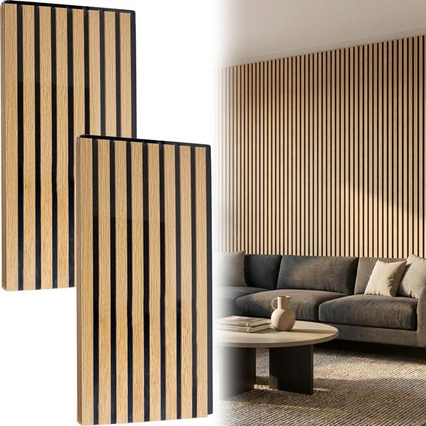 Set de 8 panneaux muraux 60 x 30 cm aspect bois élégant – revêtement mural acoustique en MDF & PET – design durable certifié FSC pour un aménagement intérieur moderne