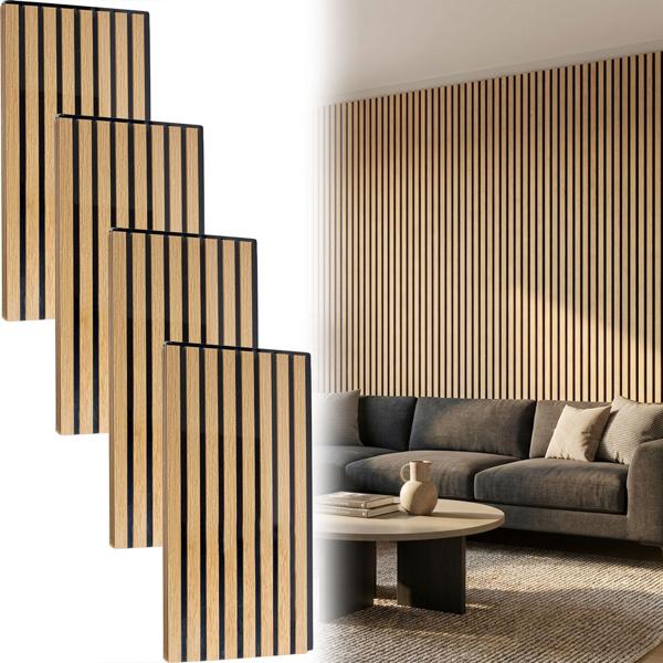 Set de 16 panneaux muraux 60x30 cm aspect bois élégant – revêtement mural acoustique en MDF & PET – design durable certifié FSC pour une décoration intérieure moderne