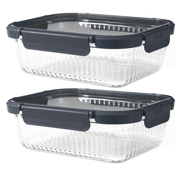 Set di 2 contenitori salva-freschezza in vetro borosilicato da 640 ml – Vetro zigrinato elegante con coperchio in plastica sicuro e chiusura a clip a 4 punti per una freschezza che dura a lungo