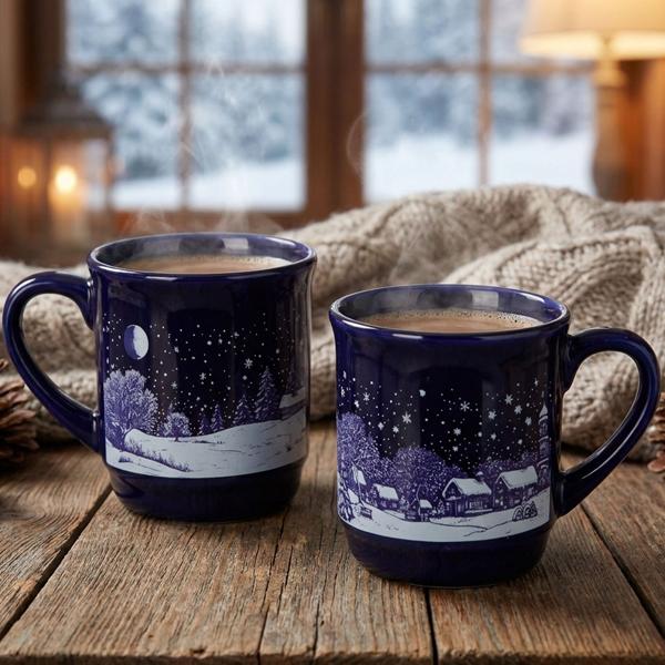 Lot de 2 élégantes tasses en grès pour vin chaud 200 ml – tasses raffinées avec repère de remplissage à 0,2 l – parfaites pour vin chaud, café, thé et cacao, 8 x 8,5 cm