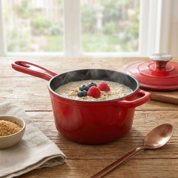 Set di pentole in ghisa premium 3 pezzi rosso – set di casseruole smaltate con coperchio (17 cm, 22 cm & 28 cm) – ideale per induzione, forno e tutti i tipi di piano cottura