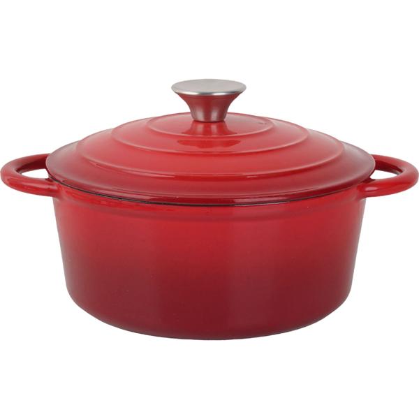 Set di pentole in ghisa premium 3 pezzi rosso – set di casseruole smaltate con coperchio (17 cm, 22 cm & 28 cm) – ideale per induzione, forno e tutti i tipi di piano cottura