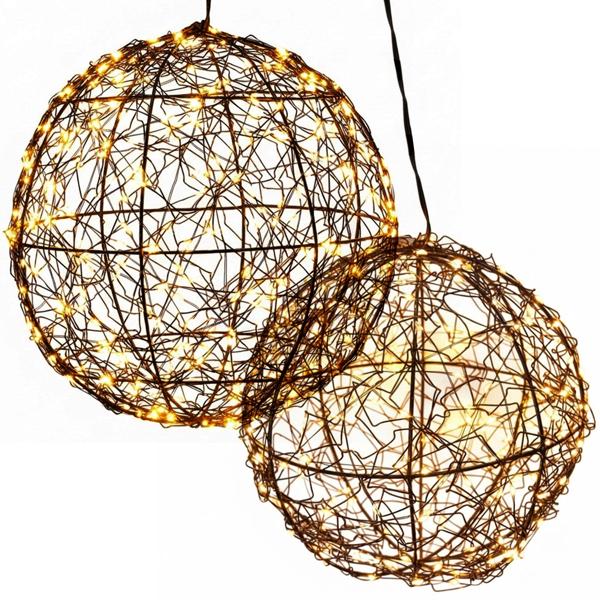 Set de 2 superbes boules lumineuses LED noires 18 cm & 25 cm : micro‑LED blanc chaud pour balcon & salon – sphères lumineuses avec timer & effet scintillant