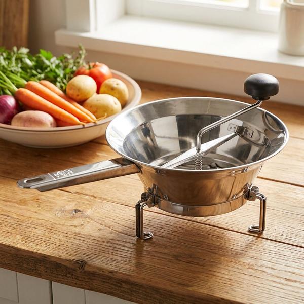 Profi-Passiermühle mit 3 Sieben aus Edelstahl für Gastronomie & Küche - Hochwertiges Passiergerät für Gemüse, Püree, Saucen