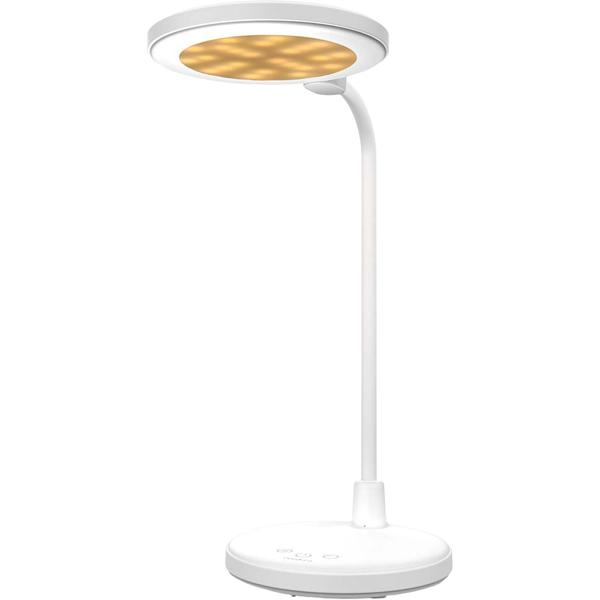 Elegante LED Schreibtischlampe mit Schminkspiegel & Akku, Weiss – Dimmbare Kosmetiklampe & Make-up Licht für Schminktisch & Büro, USB-C, 58.3cm