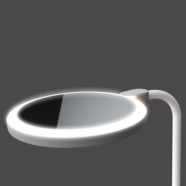 Elegante LED Schreibtischlampe mit Schminkspiegel & Akku, Weiss – Dimmbare Kosmetiklampe & Make-up Licht für Schminktisch & Büro, USB-C, 58.3cm