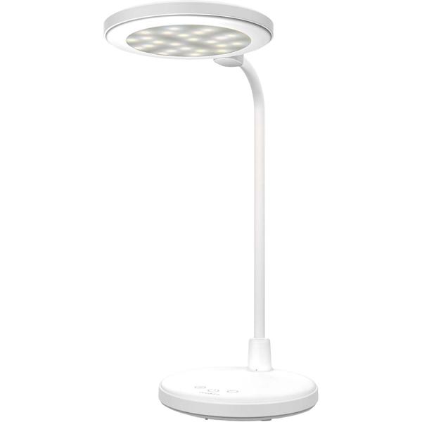 Elegante LED Schreibtischlampe mit Schminkspiegel & Akku, Weiss – Dimmbare Kosmetiklampe & Make-up Licht für Schminktisch & Büro, USB-C, 58.3cm
