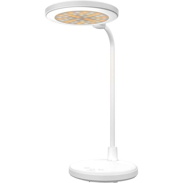 Elegante LED Schreibtischlampe mit Schminkspiegel & Akku, Weiss – Dimmbare Kosmetiklampe & Make-up Licht für Schminktisch & Büro, USB-C, 58.3cm