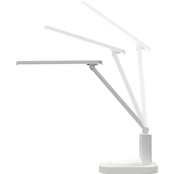 Aufladbare LED Schreibtischleuchte – Schicke Nachttischlampe mit Touch-Dimmer, Kalender, Raumtemperatur, Alarm & Uhr fürs Schlafzimmer & Büro