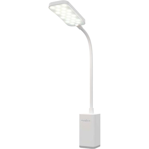 Elegante LED Schreibtischlampe dimmbar mit Klemme – Moderne Tischleuchte für Büro, Studium & Lesen, USB Akku Klemmlampe, Weiss