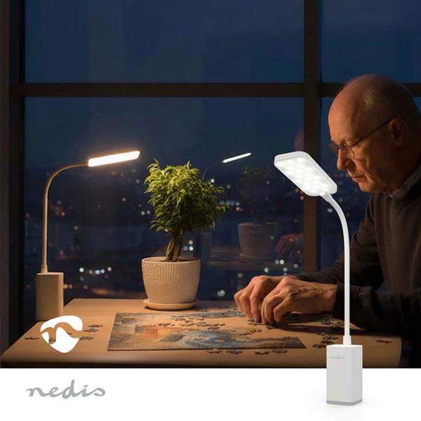 Elegante LED Schreibtischlampe dimmbar mit Klemme – Moderne Tischleuchte für Büro, Studium & Lesen, USB Akku Klemmlampe, Weiss