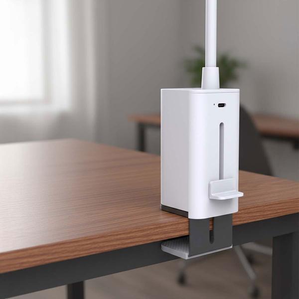 Elegante LED Schreibtischlampe dimmbar mit Klemme – Moderne Tischleuchte für Büro, Studium & Lesen, USB Akku Klemmlampe, Weiss