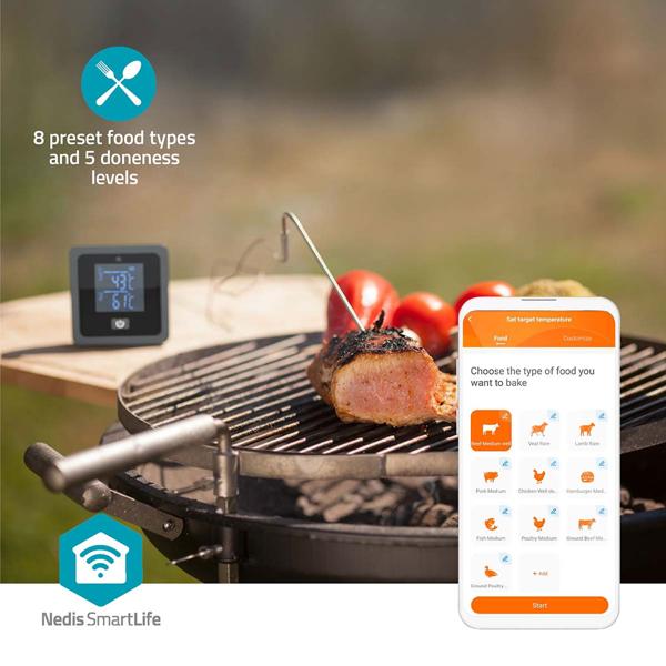 Termometro per carne Bluetooth di precisione con 2 sonde per BBQ e forno – controllo smart via app, timer e allarme per risultati perfetti alla griglia, 7,5 cm