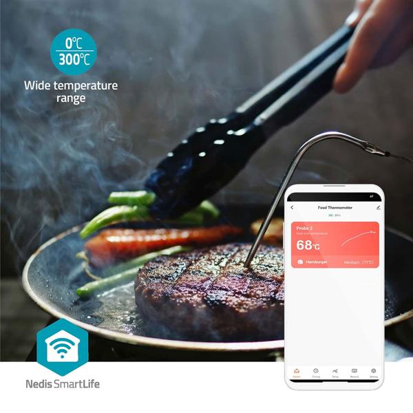 Termometro per carne Bluetooth di precisione con 2 sonde per BBQ e forno – controllo smart via app, timer e allarme per risultati perfetti alla griglia, 7,5 cm