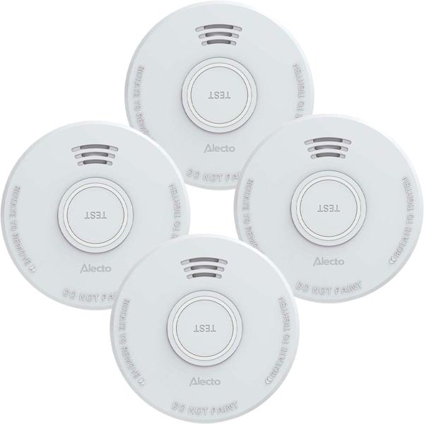 Lot de 4 détecteurs de fumée photoélectriques conformes DIN EN 14604 – détecteur d’incendie fiable avec alarme 85 dB et bouton de test – fonctionnement avec pile 9 V et matériel de montage inclus