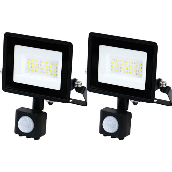 Set of 2 LED floodlights with motion sensor – 1620 lumen outdoor spotlight – 4000K – adjustable wall floodlight IP44 – 3x8 m detection