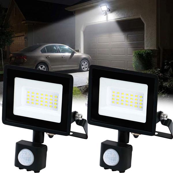Set of 2 LED floodlights with motion sensor – 1620 lumen outdoor spotlight – 4000K – adjustable wall floodlight IP44 – 3x8 m detection