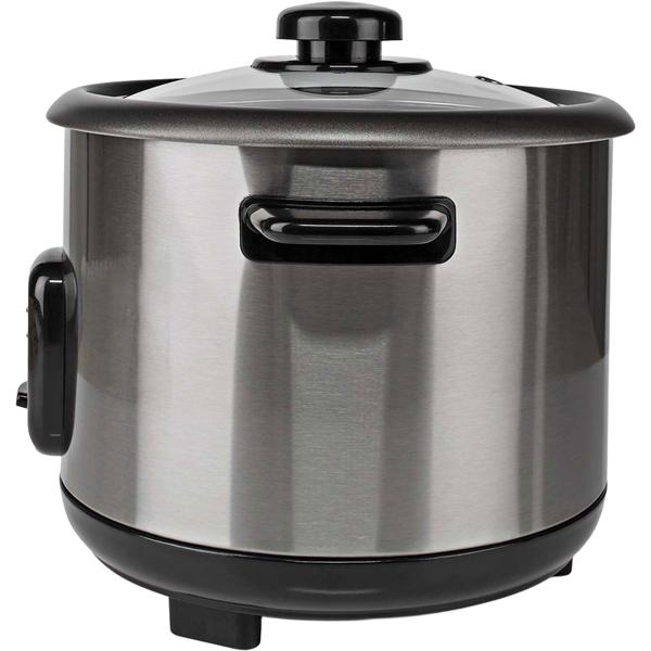 Cuiseur à riz en inox design avec fonction maintien au chaud, 1,5 litre, 500 W, noir - argenté, revêtement antiadhésif, pour jusqu’à 8 portions de riz délicieux