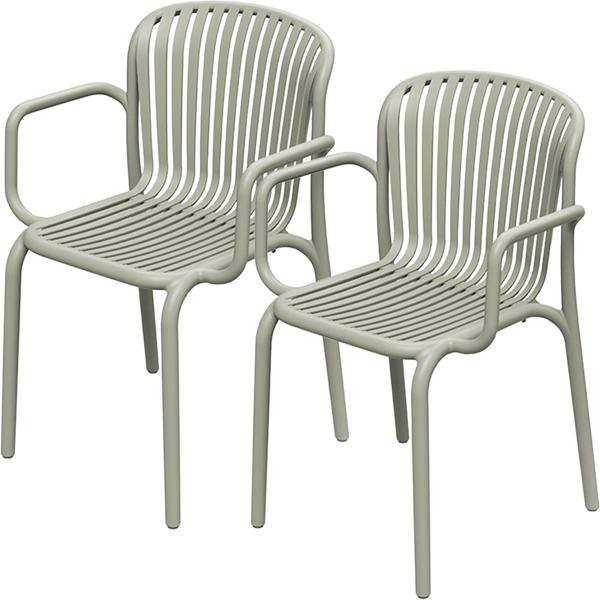 2er-Set Bequemer Gartenstuhl aus Kunststoff, Beige – ergonomische Gartenstühle mit Armlehnen - modern, leicht & stapelbar, für Aussen geeignet