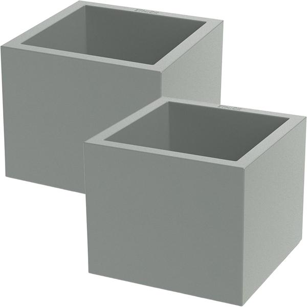 Lot de 2 pots de fleurs carrés 38 cm gris béton, bacs à plantes 25L en plastique pour intérieur & extérieur, résistants au gel & aux UV, légers