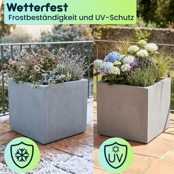 3er-Set Blumentopf Quadratisch 38cm in Beton-Grau, Pflanzkasten 25L aus Kunststoff für Innen & Aussen, Frostsicher & UV-Beständig, Leichtgewicht