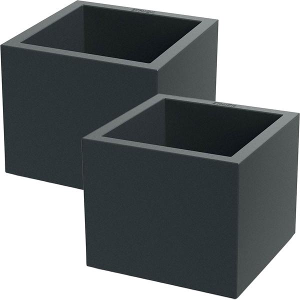 Lot de 2 pots de fleurs carrés 38 cm anthracite, bac à plantes 25L en plastique pour intérieur & extérieur, résistant au gel & aux UV, léger
