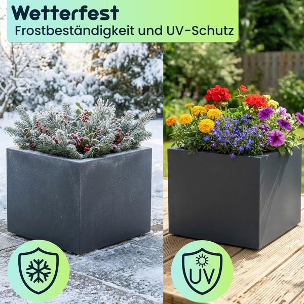 3er-Set Blumentopf Quadratisch 38cm in Anthrazit, Pflanzkasten 25L aus Kunststoff für Innen & Aussen, Frostsicher & UV-Beständig, Leichtgewicht