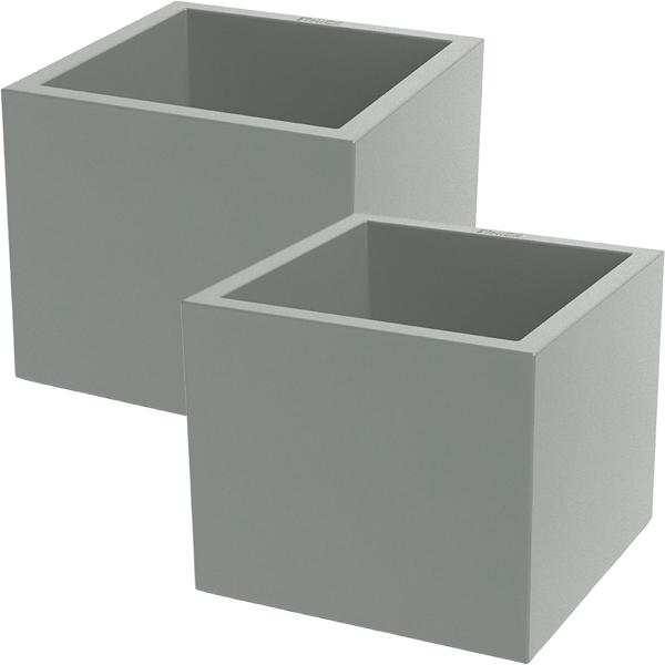 Lot de 2 pots de fleurs carrés 47 cm gris béton, jardinière 51L en plastique pour intérieur & extérieur, résistant au gel & aux UV, léger
