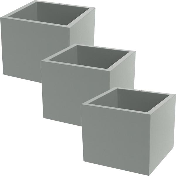 Lot de 3 pots de fleurs carrés 47 cm gris béton, jardinière 51L en plastique pour intérieur & extérieur, résistante au gel et aux UV, légère