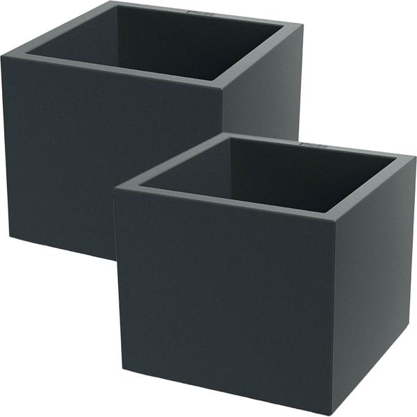 Lot de 2 pots de fleurs carrés 47 cm anthracite, bac à plantes 51L en plastique pour intérieur & extérieur, résistant au gel & aux UV, léger