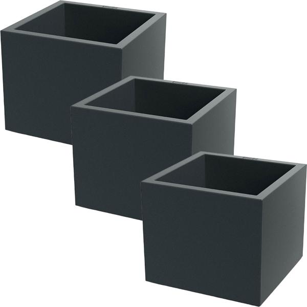 Lot de 3 pots de fleurs carrés 47 cm anthracite, bac à plantes 51 L en plastique pour intérieur & extérieur, résistant au gel & aux UV, léger