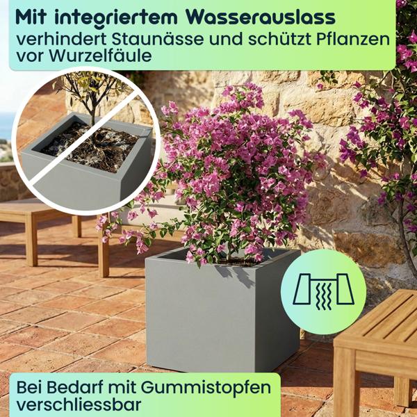 2er-Set Blumentopf Quadratisch 58cm in Beton-Grau, Pflanzkasten 91L aus Kunststoff für Innen & Aussen, Frostsicher & UV-Beständig, Leichtgewicht