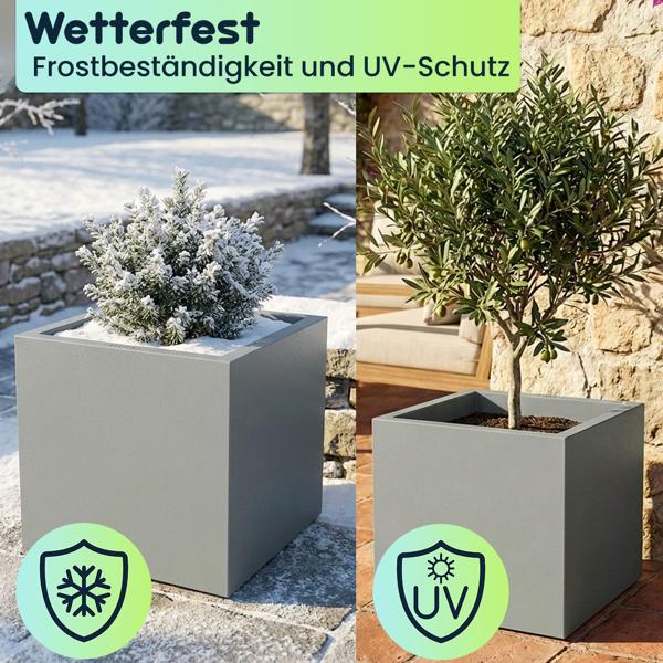 3er-Set Blumentopf Quadratisch 58cm in Beton-Grau, Pflanzkasten 91L aus Kunststoff für Innen & Aussen, Frostsicher & UV-Beständig, Leichtgewicht