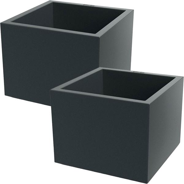Lot de 2 pots de fleurs carrés 58 cm anthracite, bacs à plantes 91L en plastique pour intérieur & extérieur, résistants au gel & aux UV, légers