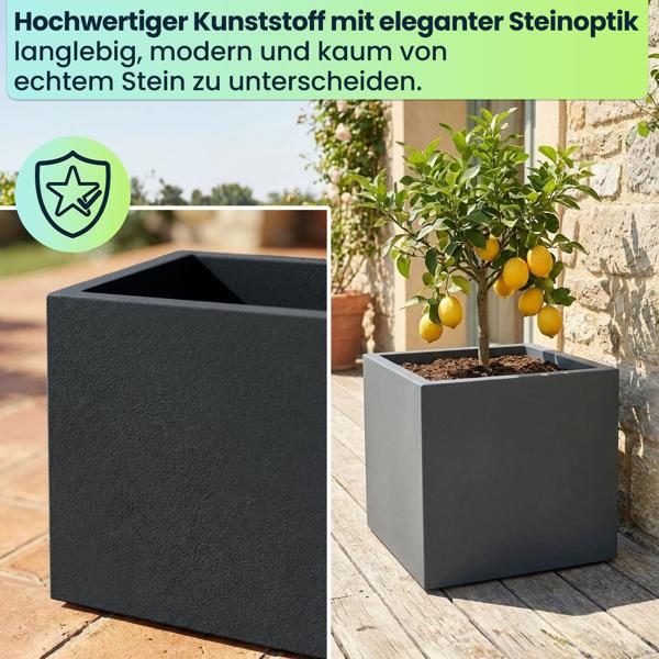 2er-Set Blumentopf Quadratisch 58cm in Anthrazit, Pflanzkasten 91L aus Kunststoff für Innen & Aussen, Frostsicher & UV-Beständig, Leichtgewicht