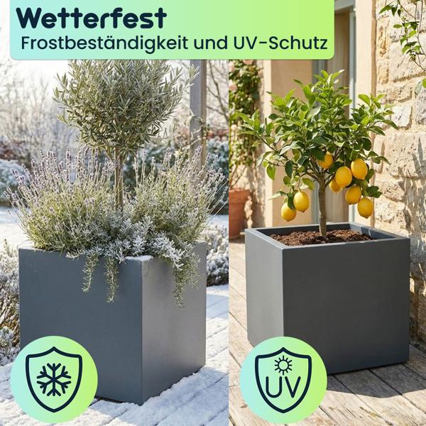 2er-Set Blumentopf Quadratisch 58cm in Anthrazit, Pflanzkasten 91L aus Kunststoff für Innen & Aussen, Frostsicher & UV-Beständig, Leichtgewicht