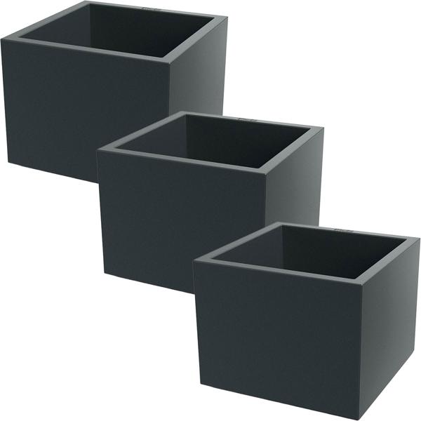 Set of 3 square flower pots 58 cm, anthracite, 91L plastic planter box for indoor & outdoor use, frost-proof & UV-resistant, lightweight