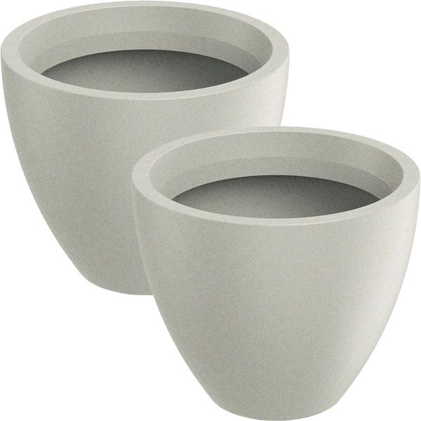 Lot de 2 bacs à plantes ronds modernes Ø38cm sable, pot de fleurs 23L en plastique pour intérieur & extérieur, résistant au gel & aux UV, léger