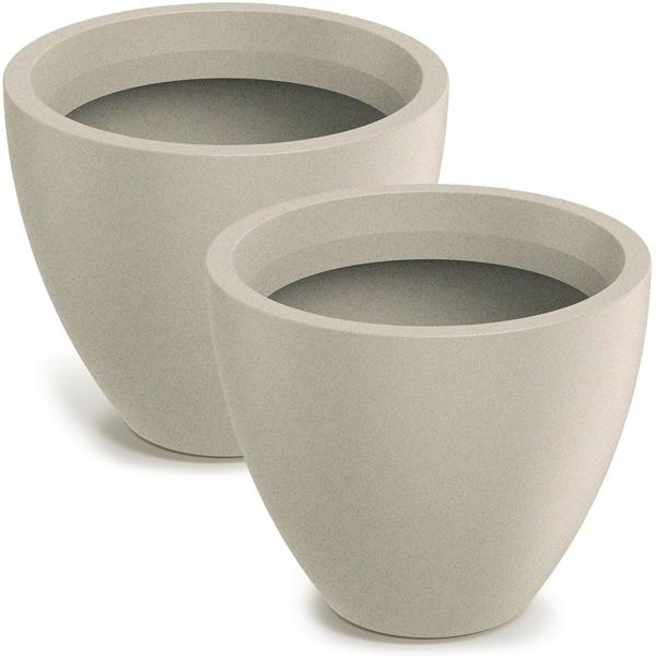 2er-Set Moderner Pflanzkübel Rund Ø38cm in Sand, Blumentopf 23L aus Kunststoff für Innen & Aussen, Frostsicher & UV-Beständig, Leichtgewicht