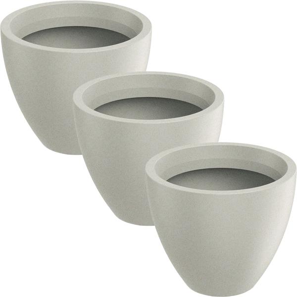 Set di 3 moderni vasi grandi rotondi Ø38 cm color sabbia, vaso da fiori 23 L in plastica per interno & esterno, resistente al gelo & ai raggi UV, leggero