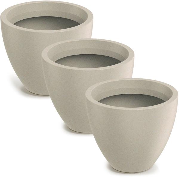 3er-Set Moderner Pflanzkübel Rund Ø38cm in Sand, Blumentopf 23L aus Kunststoff für Innen & Aussen, Frostsicher & UV-Beständig, Leichtgewicht